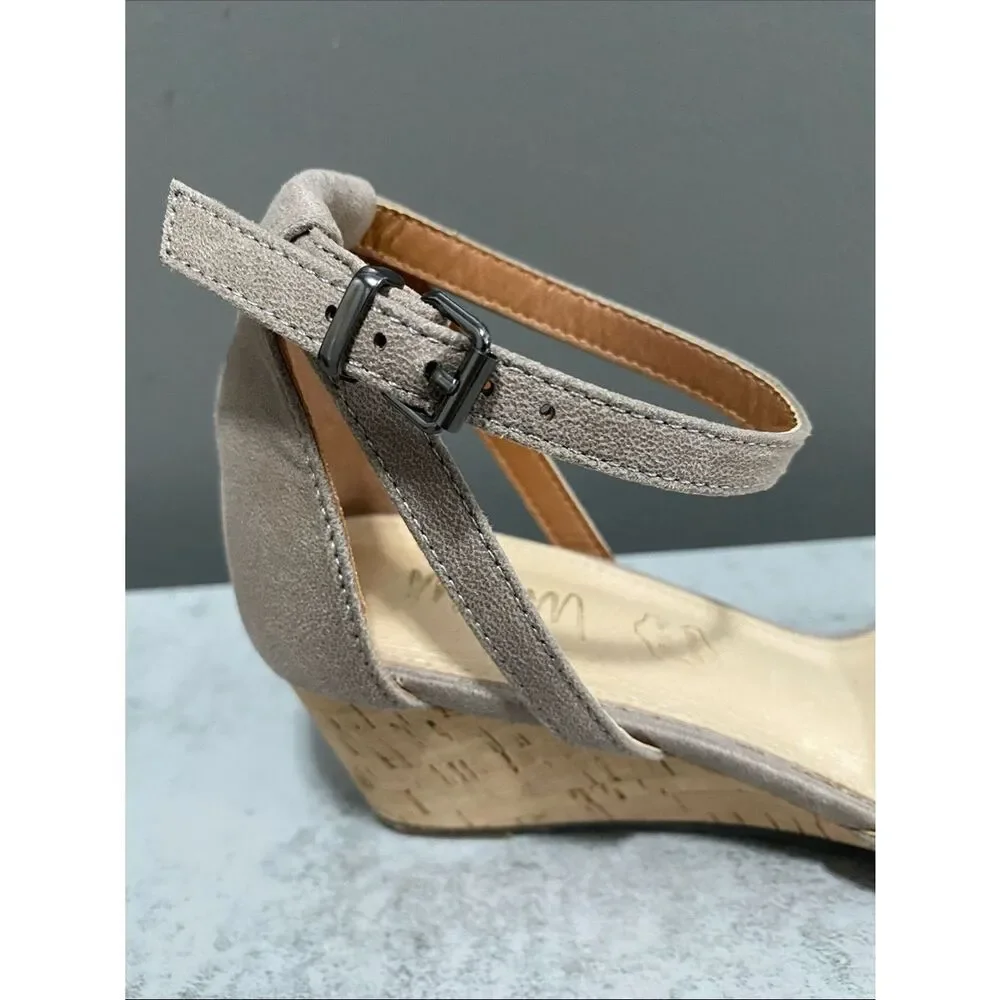Mi.iM Women's Leather Taupe Wedge Sandals with Ankle Strap Size 6